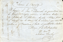 1854. Recibo Para Bagaje De Moià A Barcelona. Peso= 15 Gramos. - Covers & Documents