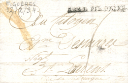 Armada Pirineos Orientales. Circulada De Figueres A Francia, El 12/4/1894. Peso= 15 Gramos. - War Stamps