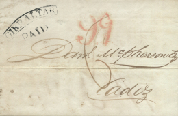 D.P. 25. 1843. Carta Circulada A Cádiz. Marca Gibraltar (P.E. 7. Muy Rara. Peso= 15 Gramos. - ...-1850 Prephilately