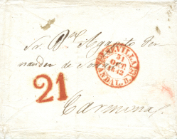 D.P. 25. 1842. Carta De Sevilla A Carmona. Porteo 21. Peso= 15 Gramos. - ...-1850 Prephilately