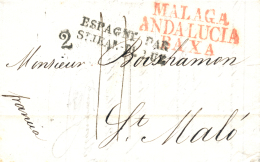 D.P. 25. 1834. Carta De Málaga A Francia. Al Dorso Marca "15". Peso= 15 Gramos. - ...-1850 Prephilately