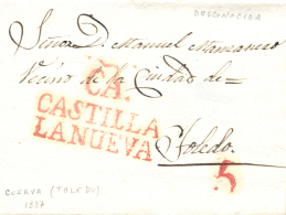 D.P. 22. 1837. Carta De Cuerva (Toledo) A Toledo. Marca P.E. 3. Rarísima. Peso= 15 Gramos. - ...-1850 Prephilately