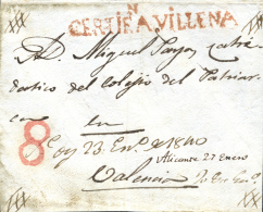 D.P. 20. 1840 (23 ENE). VILLENA A Valencia. Marca CERTIFN A VILLENA. Toma De Razón En Alicante El 27 Y... - ...-1850 Prephilately