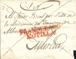 D.P .18. 1830ca. Montilla De Palancar (Cuenca) A Murcia. Marca FRANQUEADO / MOTILLA (P.E. 4). Muy Rara. Peso= 15... - ...-1850 Prephilately