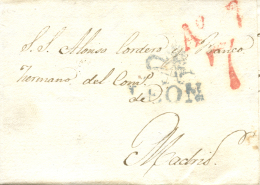 D.P. 15. 1841. Carta De León A Madrid. Marca En Azul Nº 8. Peso= 15 Gramos. - ...-1850 Voorfilatelie