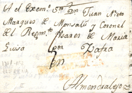 D.P. 13. 1843. Carta Circulada De Llerena A Almendralejo. Marca P.E. 4. Porteo 9. Peso= 15 Gramos. - ...-1850 Préphilatélie