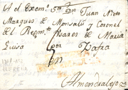 D.P. 13. 1843. Carta Circulada De Llerena A Almendralejo. Marca P.E. 4. Porteo 9. Peso= 15 Gramos. - ...-1850 Prephilately