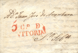 D.P. 10. 1826. VITORIA A San Sebastián. Marca CD DE/ VITORIA (PE 18). Preciosa. Peso= 15 Gramos. - ...-1850 Prephilately