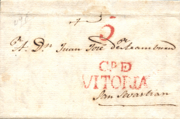 D.P. 10. 1824. VITORIA A San Sebastián. Marca CD DE/ VITORIA (PE 17). Preciosa Peso= 15 Gramos. - ...-1850 Préphilatélie