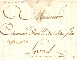 D.P. 10. 1758. VITORIA A Laval (Francia). Marca BIZCAYA (PE 6). Magnífica. Carta Sin Portear. Muy Rara.... - ...-1850 Prephilately