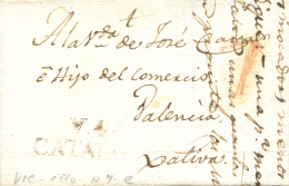 D.P. 5. 1820. Carta De Vic A Xàtiva. Porte 7 En Rojo. P.E. 7. Peso= 15 Gramos. - ...-1850 Voorfilatelie