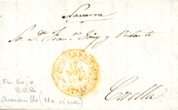 D.P. 5. 1846. Carta De Hostalrich A Corella. R.C. En Color Rojo. Peso= 15 Gramos. - ...-1850 Voorfilatelie