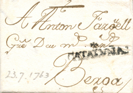 D.P. 5. 1763. Carta De Barcelona A Berga. Peso= 15 Gramos. - ...-1850 Prephilately