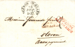 D.P. 4. 1837. Envuelta Circulada De Zaragoza A Oloron (Francia). Fechador De Llegada En El Frente. Peso= 15 Gramos. - ...-1850 Voorfilatelie