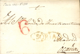 D.P .3. 1837. Carta De Soria A Ocaña. Marca P.E. 20. Proteo 6. Peso= 15 Gramos. - ...-1850 Prephilately