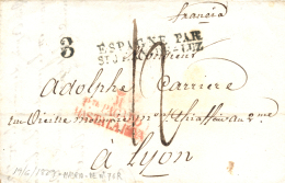 D.P. 1. 1829. Envuelta Circulada De Madrid A Lyon. Marca P.E. 76 En Rojo. Peso= 15 Gramos. - ...-1850 Vorphilatelie