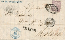 PUERTO RICO. Ø 18 (Antillas) En Carta De San Juan A Málaga, El 23/10/1869. Mat. Parrilla Colonial,... - Puerto Rico