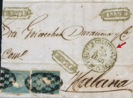 CUBA. Ø 2(Antillas, 2 Sellos) En Carta Tacotaco A La Habana. Mat. Parrilla Colonial. Fechador De San... - Cuba (1874-1898)