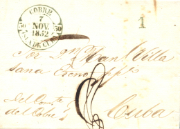 CUBA. 1852. Carta De Santiago De Cobre A Santiago De Cuba. Mat. Baeza COBRE/ ISLA DE CUBA En Verde. Muy Rara..... - Cuba (1874-1898)