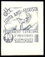 UGT. Lluita Anti-Feixista. 10 Cts. Sin Dentar. Color Gris. Rara. Peso= 15 Gramos. - Spanish Civil War Labels