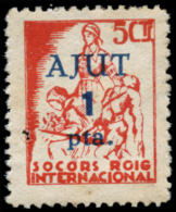 Socors Roig. Ajut 50 Cts. Y 1 Pta. Afinet 93 Y 95I. Raras. Peso= 15 Gramos. - Spanish Civil War Labels