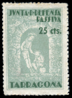 TARRAGONA. Junta De Defensa Pasiva. 25 Cts. Rara. Sofima 10. Peso= 15 Gramos. - Spanish Civil War Labels