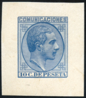 (*) 192. Alfonso XII. 10 Cts. Color Azul. Prueba Con Grandes Márgenes. Gálvez 1054. Peso= 15 Gramos. - Errors & Oddities