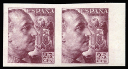 ** 1045s. Franco. 25 Cts. Pareja Sin Dentar. Certificado CMF. Muy Raros. Peso= 15 Gramos. - Other & Unclassified