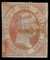 8. 2 Reales 1851. Matasellos Araña Rojo (rarísimo). Muy Buenos Márgenes. Certificado Sempere.... - Other & Unclassified