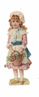 CHROMO DECOUPI GAUFFRE PETITE FILLE ET PANIER DE FLEURS - Env. 17 CM - - Enfants