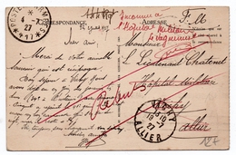 1927 - CP FM Avec TàD POSTES AUX ARMEES *417* Pour VICHY -> MISE AUX REBUTS "INCONNU A L'HOPITAL MILITAIRE" - Militärstempel Ab 1900 (ausser Kriegszeiten)