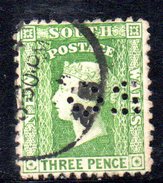 T1747 - NEW SOUTH WALES 3 Pence   Used . Punctured OS. - Oblitérés