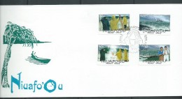 Tonga Niuafo´ou 1985 Rocket Mail Self Adhesive Set 4 On FDC , 57s With Variety Dot Below N - Tonga (1970-...)