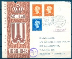 1948 , ANTILLAS HOLANDESAS , SOBRE CONMEMORATIVO CIRCULADO ENTRE BATAVIA Y MELBOURNE , JUBILEO DE LA REINA - Antilles