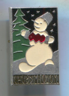 New Year, Neujahr - SNOWMAN SCHNEEMANN, Christmas, Weihnachten, Russian (USSR) Vintage Pin Badge, Abzeichen - Kerstmis