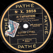 78 T. - 25 Cm - état  B - LOUIS LYNEL - JE T'APPARTIENS - VISION D'AMOUR - 78 T - Disques Pour Gramophone
