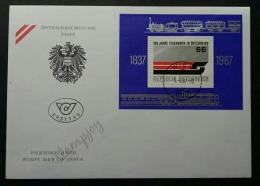 Austria 150th Anniversary Of Locomotive 1987 Train Railway Transport Vehicle (miniature FDC) - Autres & Non Classés