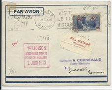 LIBAN - 1939 - POSTE AERIENNE - ENVELOPPE 1° LIAISON AEROPOSTALE De BEYROUTH à BUCAREST (ROUMANIE) - Lebanon