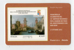 TESSERA  FILATELICA  2015   10°  SIMPOSIO NAZIONALE PER LE MARINE      2 SCAN    BARRE 7855 - Philatelic Cards