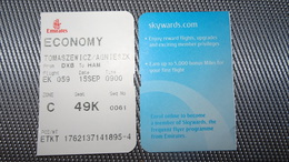 Emirates Ticket From Dubai To Hamburg - FlugFahrkarte - Cartes D'embarquement