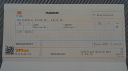 Railway Ticket From GERMANY To POLAND - Fahrkarte - Eisenbahnverkehr