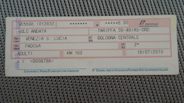 Railway Ticket From ITALY - Venezia - Bologna - Zug Fahrkarte - Eisenbahnverkehr