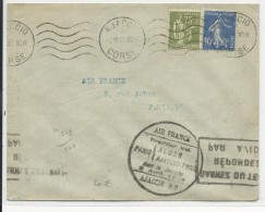 1935 - POSTE AERIENNE - ENVELOPPE De AJACCIO (CORSE) Pour PARIS - 1° VOLAIR-FRANCE Dans La JOURNEE - 1960-.... Lettres & Documents