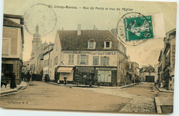 DEP 78 LIMAY RUE DE PARIS ET RUE DE L'EGLISE CARTE TOILEE - Limay