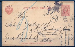 RUSIA , 1891 , INTERESANTE ENTERO POSTAL CIRCULADO A HAMBURGO , MICHEL P 9  , TASA Y LLEGADA AL DORSO - Stamped Stationery