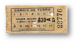 Carris De Ferro - $20 - Inspector's Chopping 28 - Tramway Ticket - Serie Ap - Lisboa Portugal - Europe