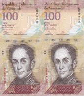 PAREJA CORRELATIVA DE VENEZUELA DE 100 BOLIVARES 29 DE OCTUBRE DEL 2013 SIN CIRCULAR-UNCIRCULATED  (BANK NOTE) PAJARO - Venezuela