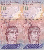 PAREJA CORRELATIVA DE VENEZUELA DE 10 BOLIVARES 29 DE 0CTUBRE DEL 2013 SIN CIRCULAR-UNCIRCULATED  (BANK NOTE) AGUILA - Venezuela