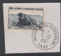 TAAF N° 6 O  Faune : Eléphant De Mer : 10 F.  Bleu Foncé , Très Belle Oblitération Sur Fragment Sinon TB - Used Stamps