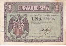 BILLETE DE BURGOS DE 1 PTA DEL 30 ABRIL 1938 SERIE E CALIDAD BC+  (BANKNOTE) - 1-2 Pesetas